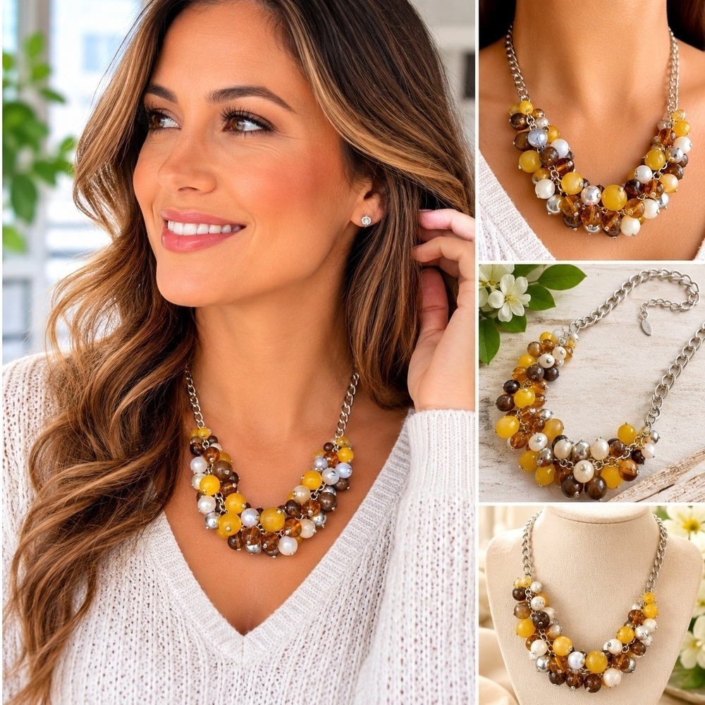 NY & Co Multi-Color Faux Pearl Statement Necklace |‎ Chunky Beaded Fashion-Core